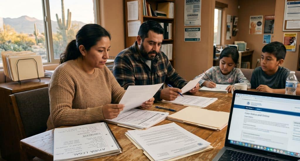 Familia inmigrante en Arizona buscando abogados de inmigración gratis o de bajo costo