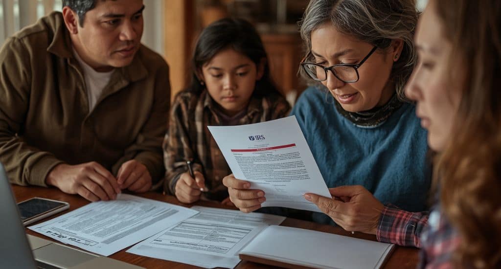 Familia hispana declarando impuestos con ITIN en Illinois con ayuda comunitaria