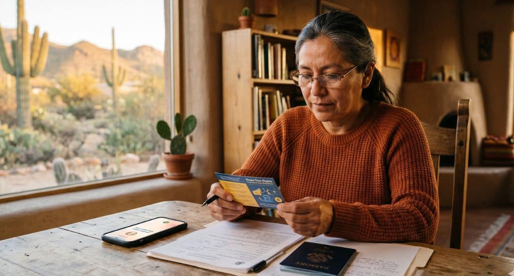 Persona inmigrante en Arizona revisando sus derechos si la policía o ICE la detiene