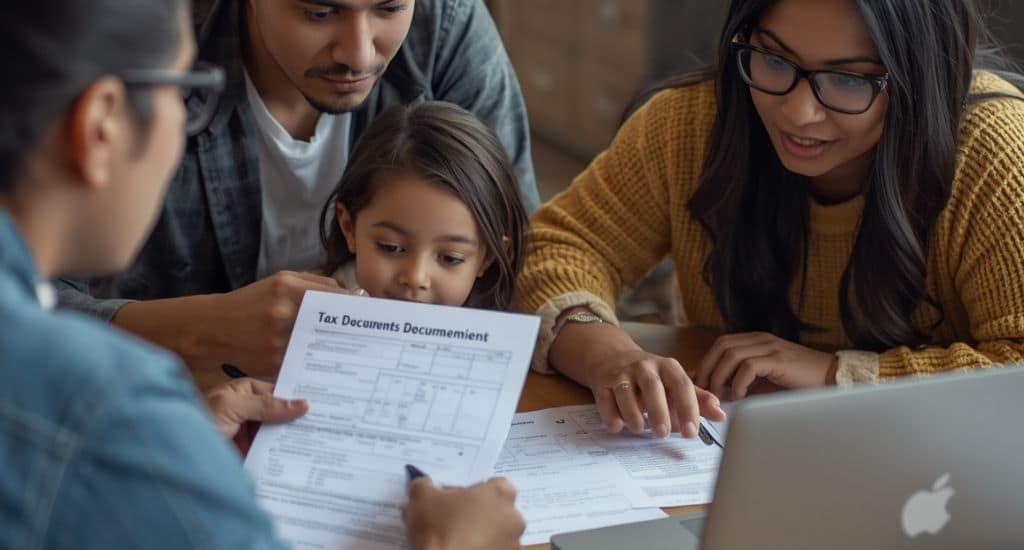 Familia hispana en Illinois revisando si califica para el crédito EITC
