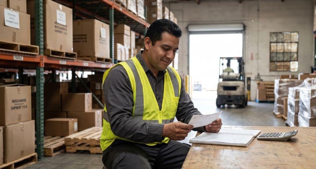 Trabajador hispano revisando su salario mínimo en California