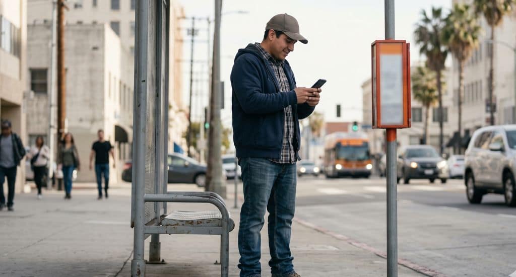 Trabajador hispano buscando empleo en Los Ángeles