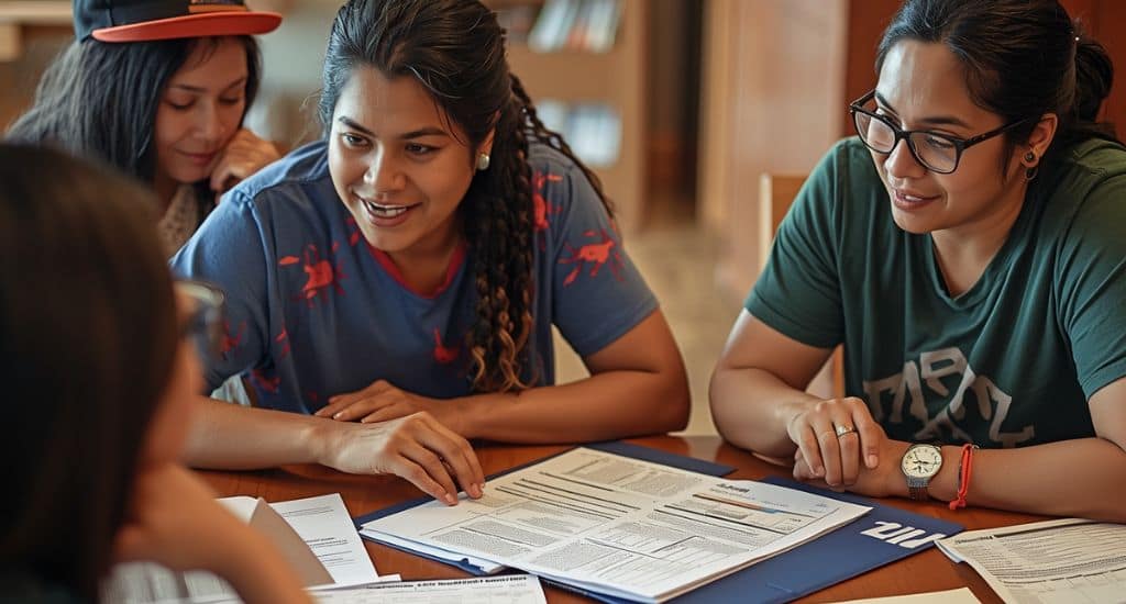 Familia hispana en Colorado preparando taxes gratis con ayuda comunitaria VITA