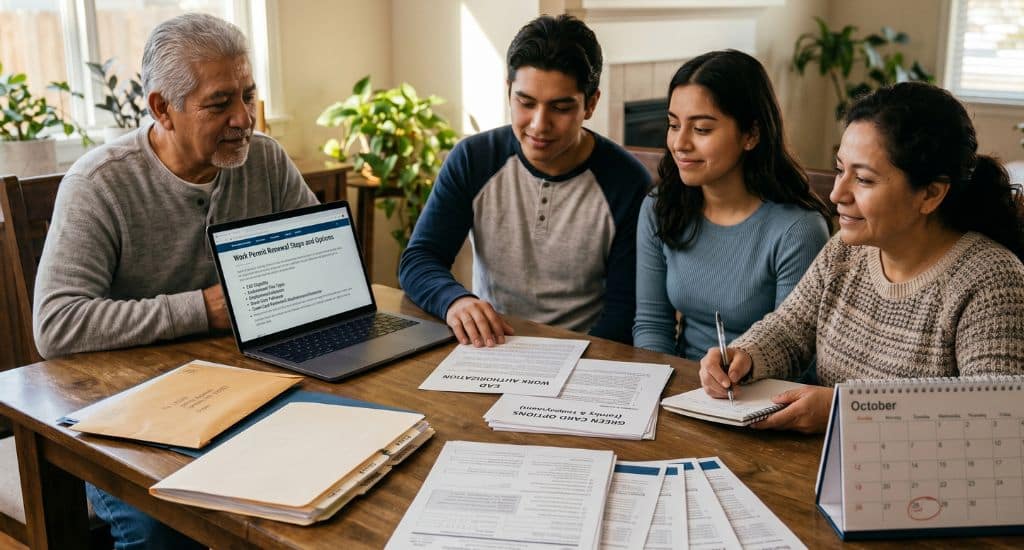 Inmigrantes hispanos revisando opciones para trabajar legalmente en Estados Unidos