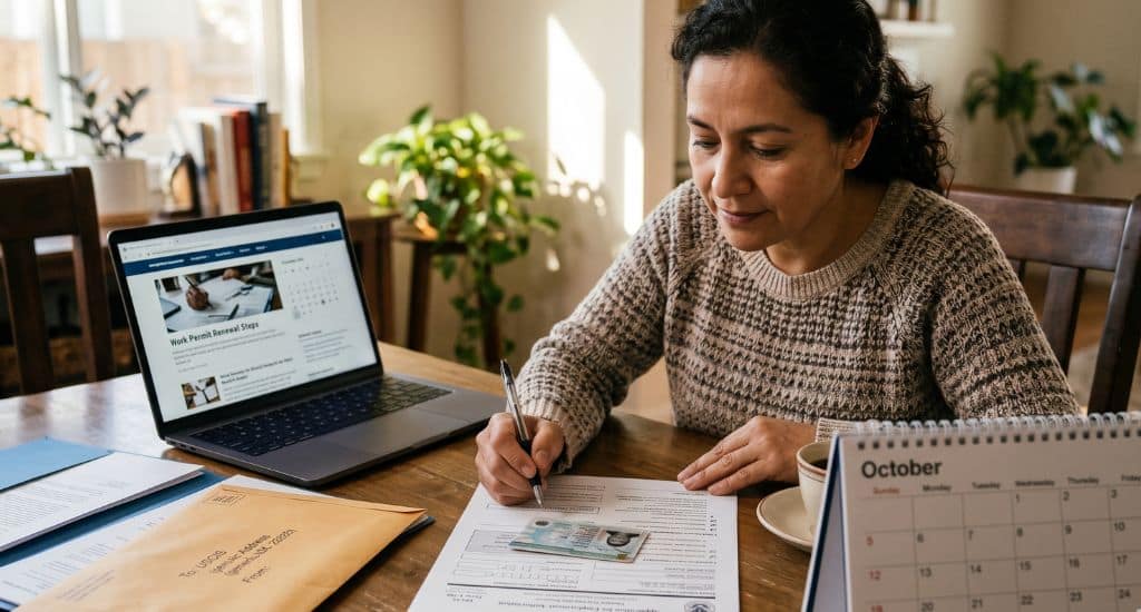Persona hispana preparando la renovación del permiso de trabajo EAD con el Formulario I-765