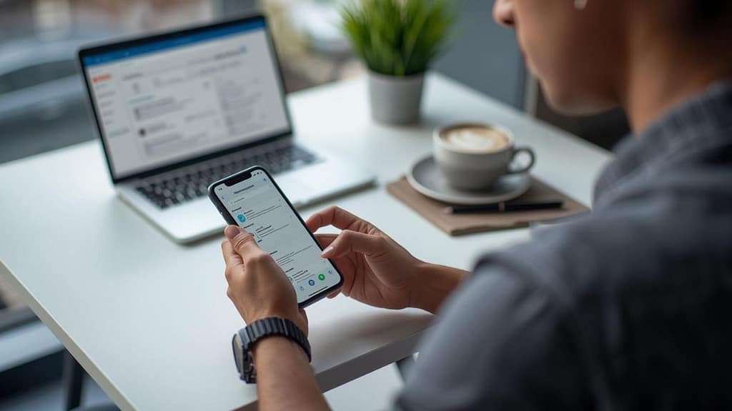 Persona hispana usando una app para buscar trabajo en Estados Unidos desde su celular