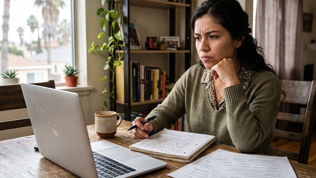 Persona hispana practicando inglés para una entrevista de trabajo en Estados Unidos