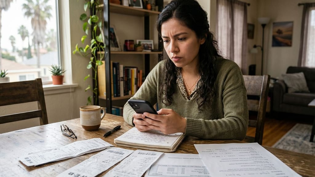 Persona hispana revisando qué hacer si su empleador no le da paystub