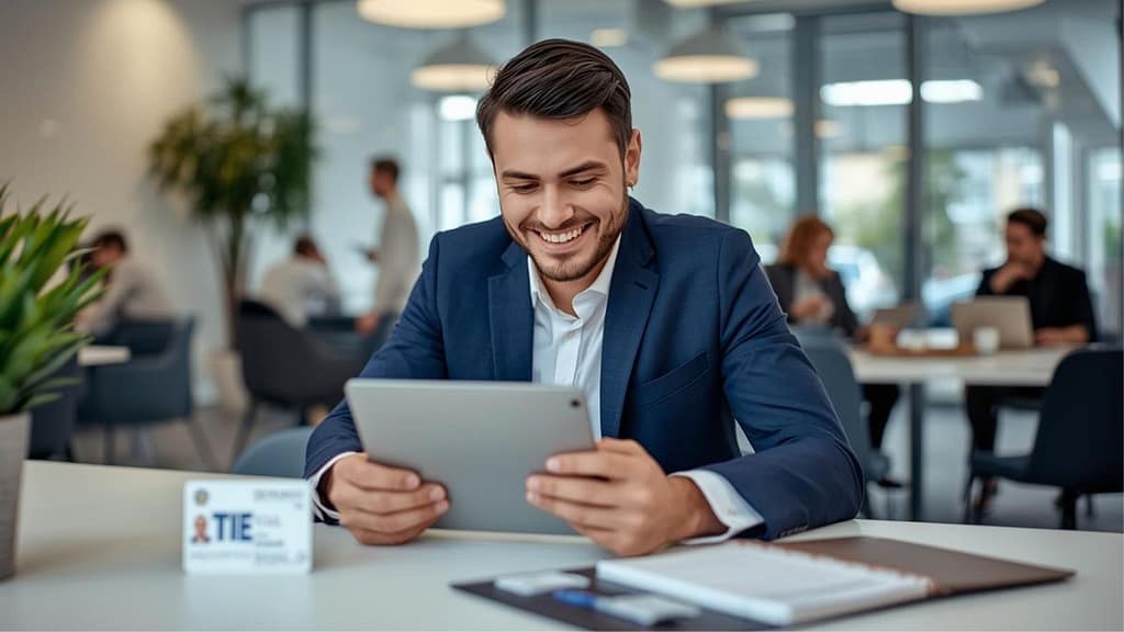 Persona firmando documentos digitales en una tablet para darse de alta como autónomo en España.