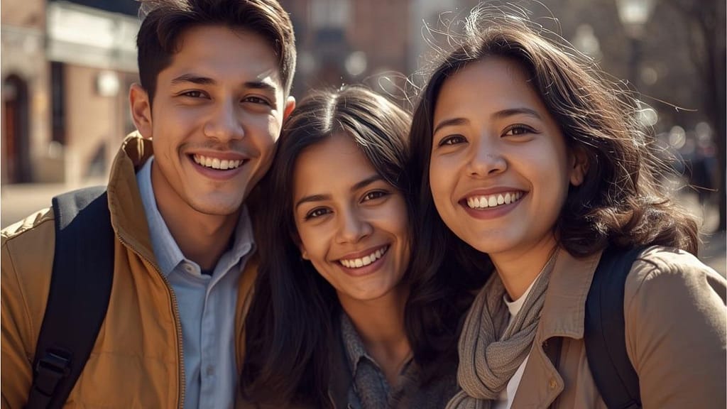Familia hispana paseando por el Liberty Bell Center en Philadelphia, Pennsylvania.