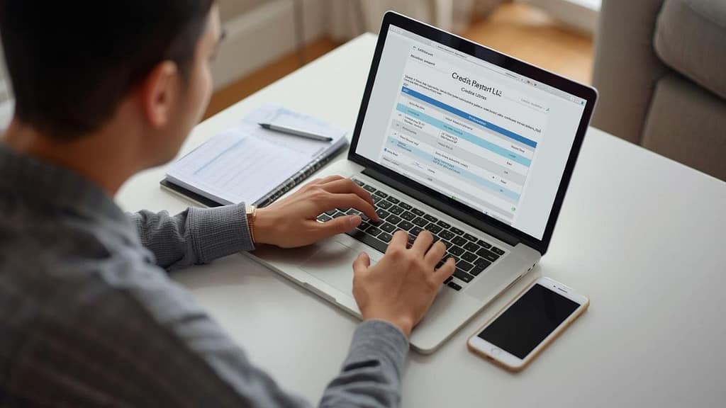 Persona hispana revisando su reporte de crédito gratis en Estados Unidos