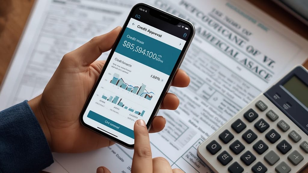 Aplicación móvil mostrando aprobación de préstamos personales con ITIN en USA.