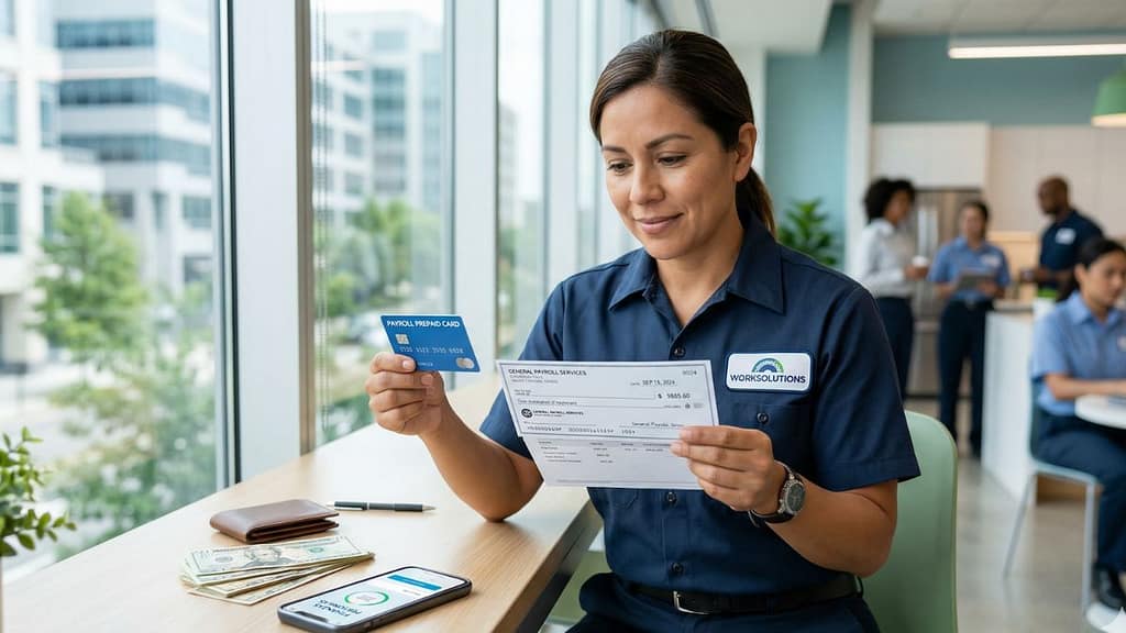 Persona latina revisando cómo cobrar su sueldo en Estados Unidos sin cuenta bancaria ni depósito directo