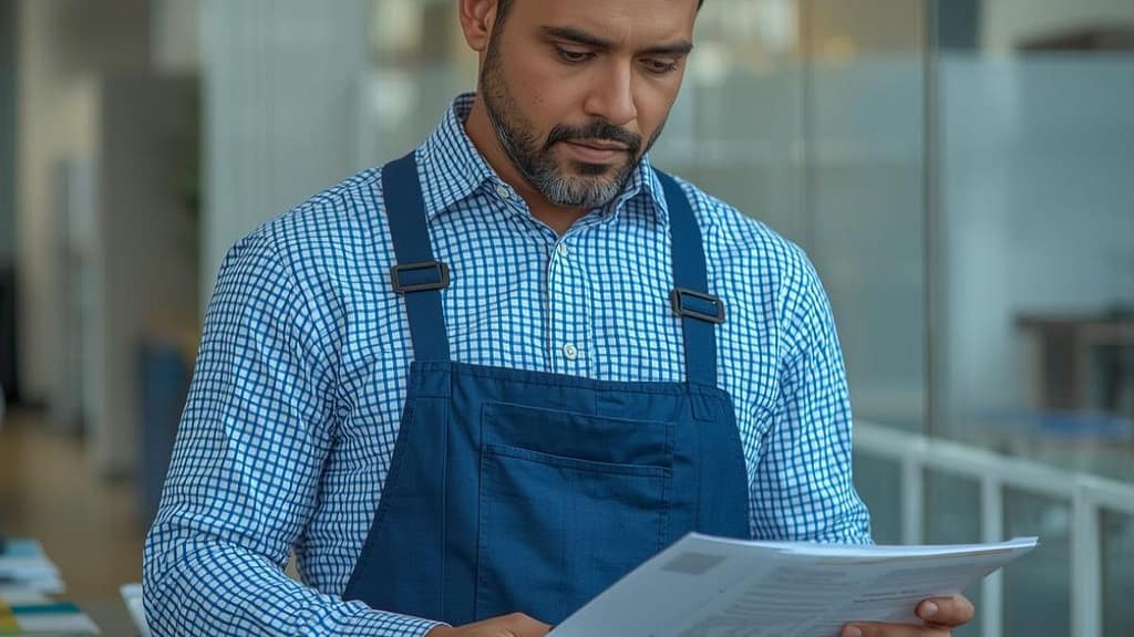 Trabajador hispano organizando documentos para empezar un nuevo trabajo en Estados Unidos