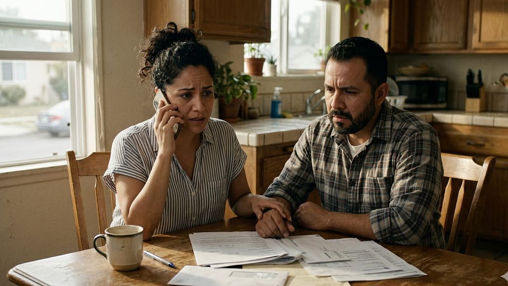 Familia hispana buscando opciones para evitar el foreclosure de su casa en Estados Unidos