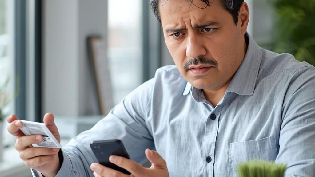 Trabajador latino revisando cargos y fees de una payroll card en Estados Unidos