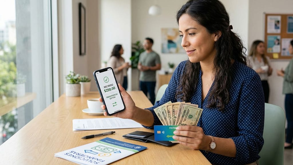 Persona latina recibiendo dinero sin cuenta bancaria en Estados Unidos