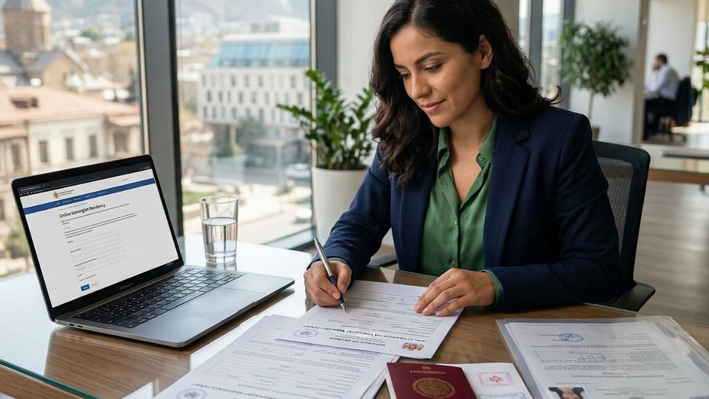 Persona hispana preparando documentos para solicitar residencia en Georgia