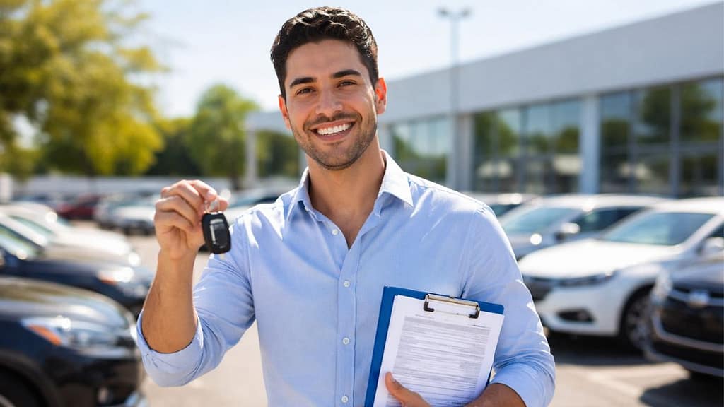 Inmigrante hispano obteniendo seguro de auto en Estados Unidos 2026