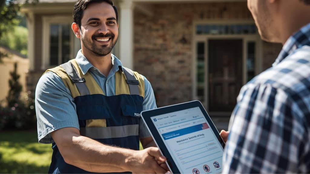 Contratista profesional mostrando un certificado de seguro comercial en una zona de construcción en Houston, Texas.