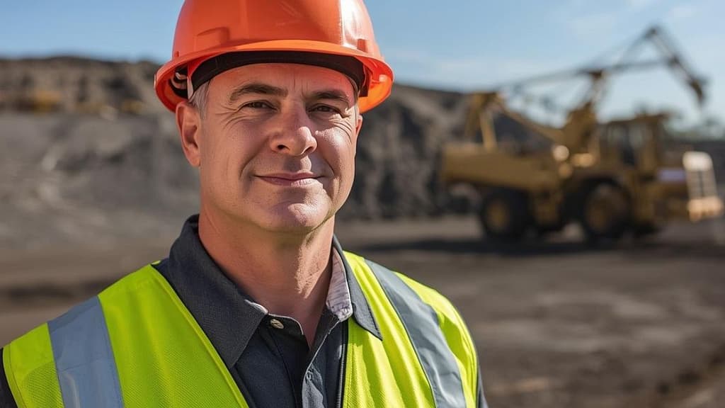 Trabajador en minas en Australia con equipo de seguridad en operación minera