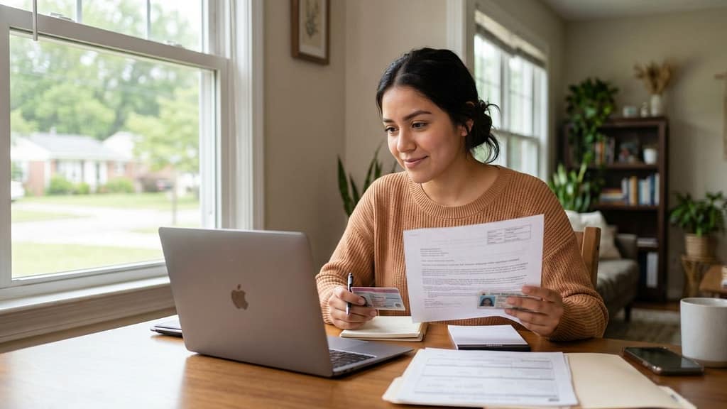 Joven hispano revisando documentos de DACA en Carolina del Norte