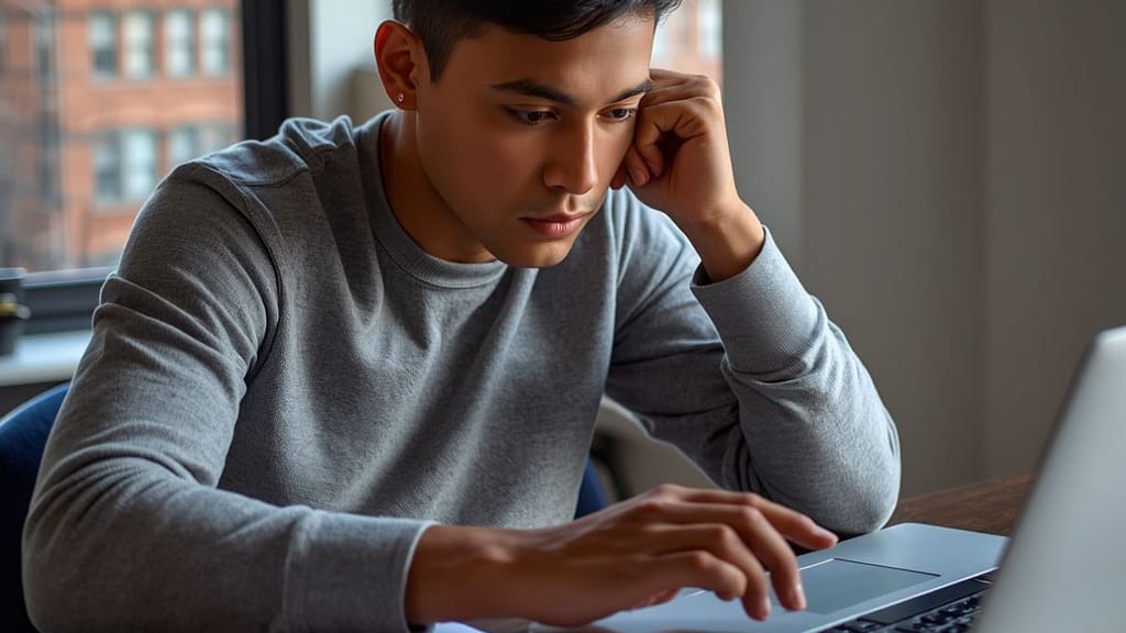 Joven hispano en Nueva York revisando documentos de renovación DACA