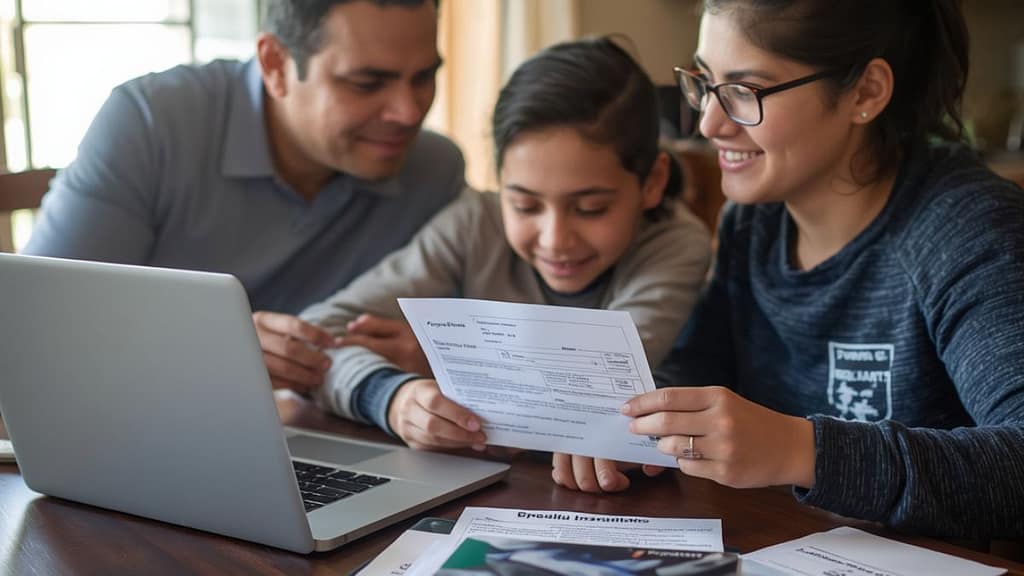 Familia hispana revisando cómo aplicar a Medi-Cal en California