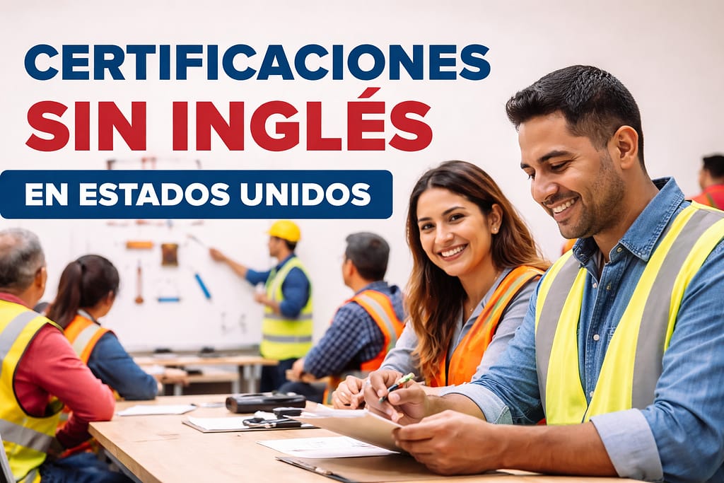 Personas hispanas tomando un curso de certificación en Estados Unidos sin necesidad de hablar inglés