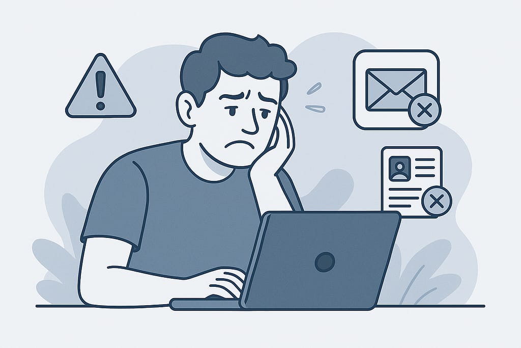 Hispano frustrado al no recibir respuestas de solicitudes de empleo en Estados Unidos.